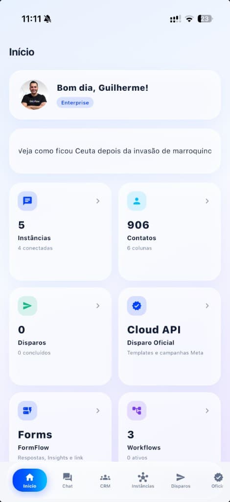 Tela inicial do app OnlyFlow